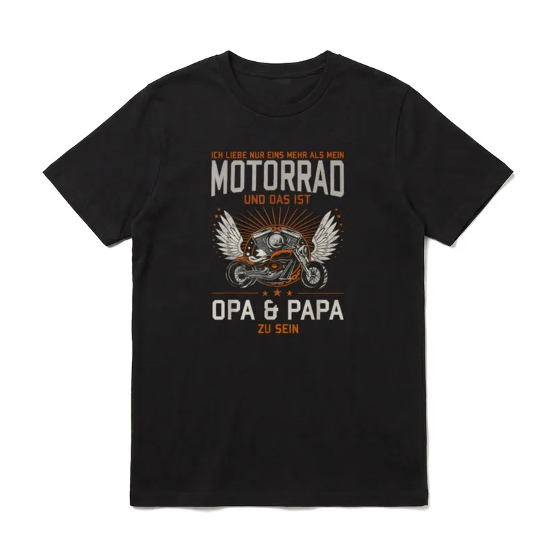 Opa Papa Biker T-Shirt – Fliegendes Motorrad mit Flügeln und Text über Opa und Papa Liebe – Klassisches T-Shirt in Schwarz