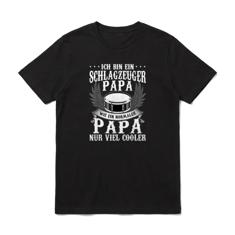 Ich bin ein Schlagzeuger T-Shirt – Snare mit Flügeln und Text Ich bin ein Schlagzeuger Papa – Klassisches T-Shirt in Schwarz