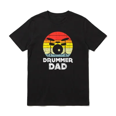Drummer Dad Sunset Retro T-Shirt – Klassisches T-Shirt in Schwarz