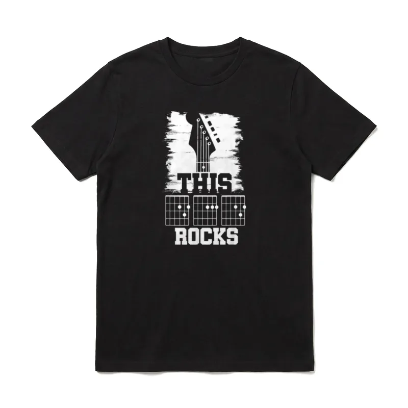 Dieser Papa rockt Gitarre T-Shirt – Gitarrenkopf, drei Akkorde, Schriftzug THIS ROCKS – Klassisches T-Shirt in Schwarz