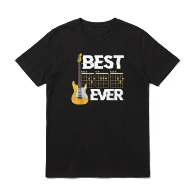 Best Dad Ever Guitar Chords T-Shirt – E-Gitarre, Schriftzug BEST EVER, drei Akkorddiagramme – Klassisches T-Shirt in Schwarz