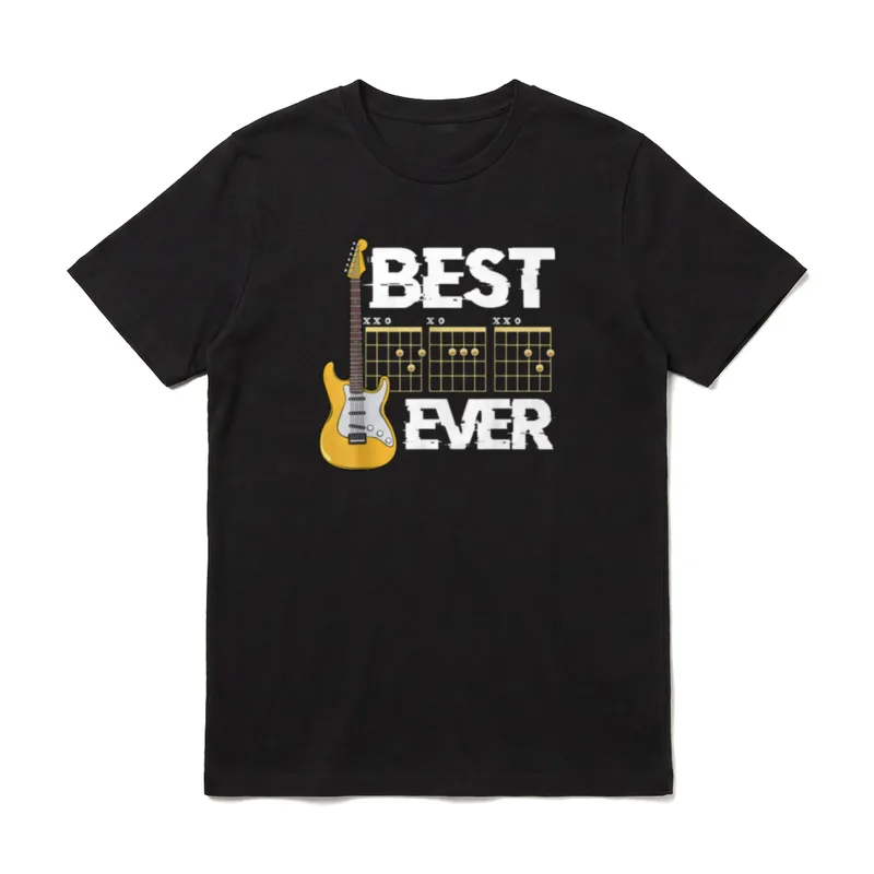 Best Dad Ever Guitar Chords T-Shirt – E-Gitarre, Schriftzug BEST EVER, drei Akkorddiagramme – Klassisches T-Shirt in Schwarz