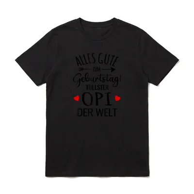 Alles Gute zum Geburtstag T-Shirt – Schriftzug „Tollster Opi der Welt“ mit Pfeil und Herzen – Klassisches T-Shirt in Schwarz