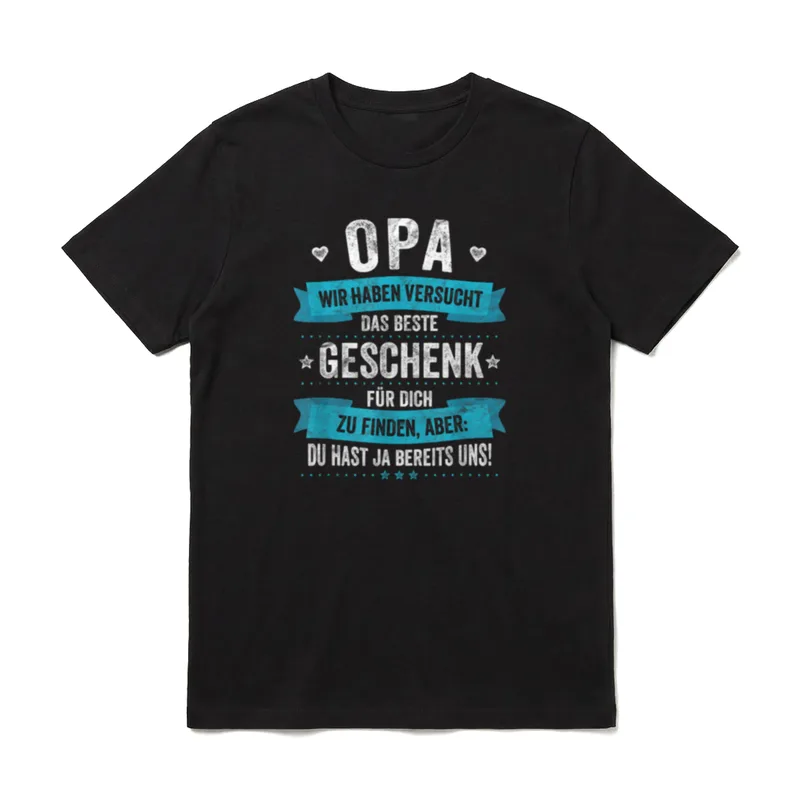 Opa Geburtstag Vatertag Enkelkinder T-Shirt – OPA Spruch auf Banner mit Herzen und Sternen – Klassisches T-Shirt in Schwarz