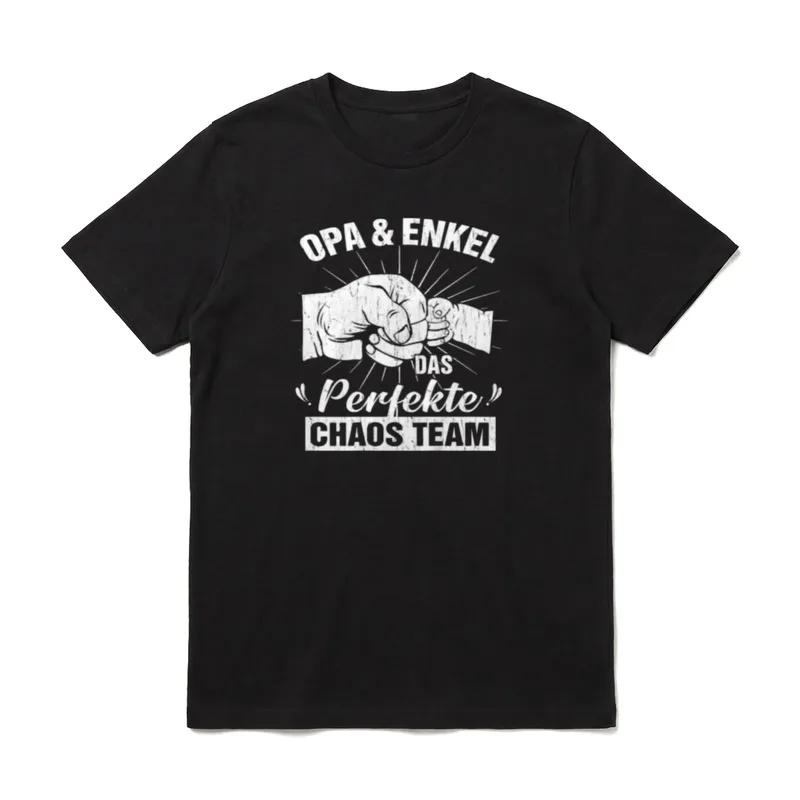 Opa & Enkel T-Shirt – Faustgruß mit Schriftzug „Opa & Enkel Das perfekte Chaos Team“ – Klassisches T-Shirt in Schwarz