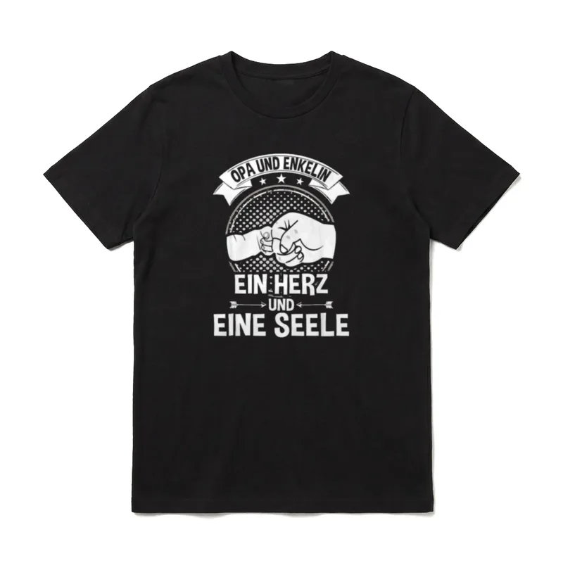 Opa und Enkelin T-Shirt – Faustgruß, Text „Opa und Enkelin, Ein Herz und eine Seele“ – Klassisches T-Shirt in Schwarz