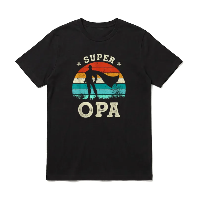 Superopa Superheld Vatertag T-Shirt – Retro Super Opa Umhang Silhouette Sonnenuntergang – Klassisches T-Shirt in Schwarz