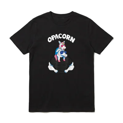 Opacorn 1 Kid Opa T-Shirt – Muskel-Einhorn mit kleinem Einhorn und Text OPACORN – Klassisches T-Shirt in Schwarz
