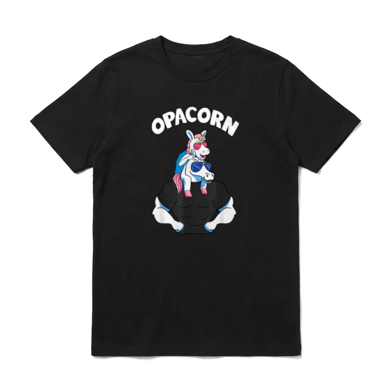 Opacorn 1 Kid Opa T-Shirt – Muskel-Einhorn mit kleinem Einhorn und Text OPACORN – Klassisches T-Shirt in Schwarz