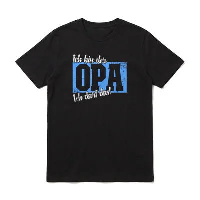 T-Shirt Oma Enkel – Schriftzug Ich bin der OPA ich darf das auf blauem Grund – Klassisches T-Shirt in Schwarz