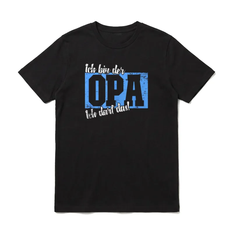 T-Shirt Oma Enkel – Schriftzug Ich bin der OPA ich darf das auf blauem Grund – Klassisches T-Shirt in Schwarz