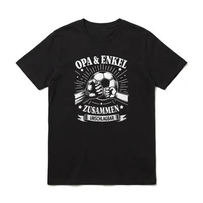 T-Shirt Sprüche Fussball – Opa & Enkel, Fäuste am Ball, Zusammen Unschlagbar – Klassisches T-Shirt in Schwarz