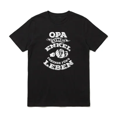 Opa und Enkel Freunde T-Shirt – Schriftzug OPA UND ENKEL FREUNDE FÜR'S LEBEN mit Fauststößen – Klassisches T-Shirt in Schwarz