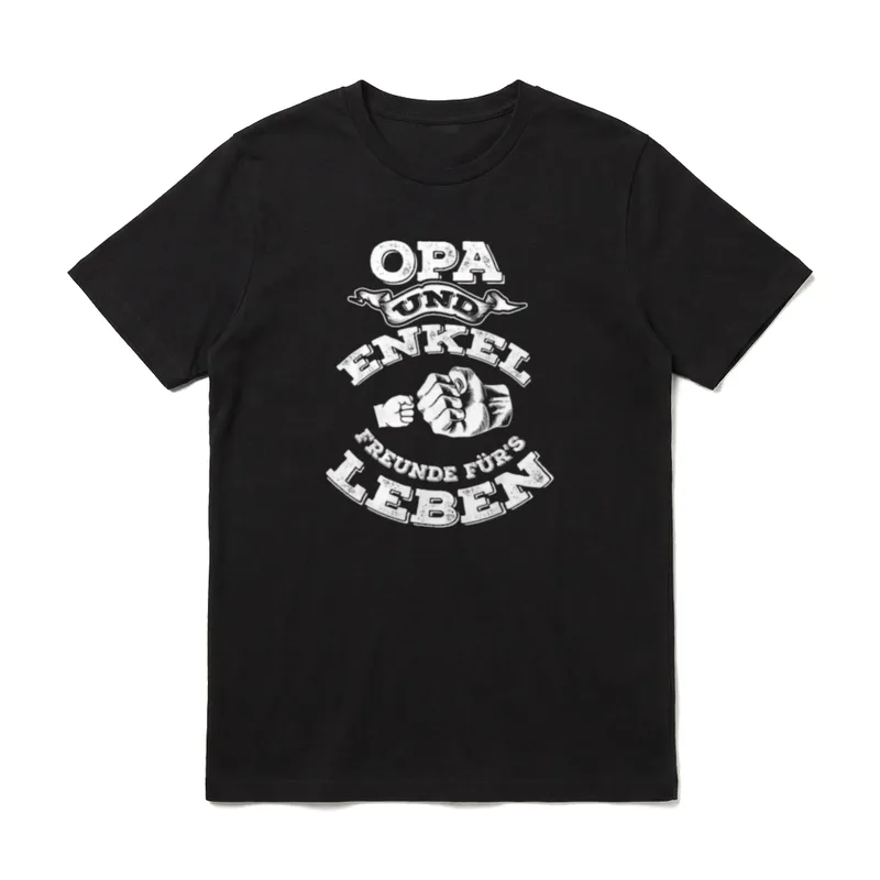 Opa und Enkel Freunde T-Shirt – Schriftzug OPA UND ENKEL FREUNDE FÜR'S LEBEN mit Fauststößen – Klassisches T-Shirt in Schwarz