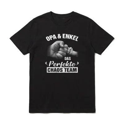 Opa & Enkel T-Shirt – Faustgruß Opa und Enkel, Schriftzug „Das Perfekte Chaos Team“ – Klassisches T-Shirt in Schwarz