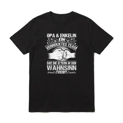 Enkelin & Opa Spruch T-Shirt – Faustgruß mit Spruch „Opa & Enkelin ein verrücktes Team“ – Klassisches T-Shirt in Schwarz