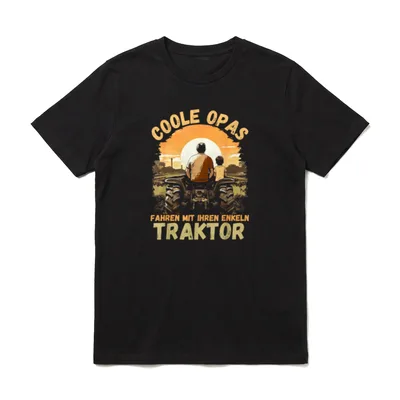Opa und Enkel T-Shirt – Opa und Enkel auf Traktor, Spruch „Coole Opas fahren Traktor“ – Klassisches T-Shirt in Schwarz