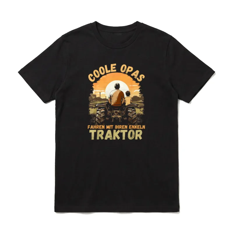 Opa und Enkel T-Shirt – Opa und Enkel auf Traktor, Spruch „Coole Opas fahren Traktor“ – Klassisches T-Shirt in Schwarz