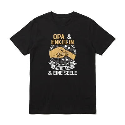 Opa und Enkelin T-Shirt – Faustgruß mit Herzen, Schriftzug Opa & Enkelin – Klassisches T-Shirt in Schwarz