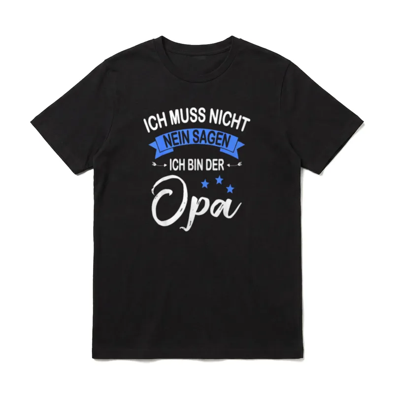 Ich muss nicht nein Opa & Enkel T-Shirt – Opa Spruch mit blauem Banner und drei Sternen – Klassisches T-Shirt in Schwarz