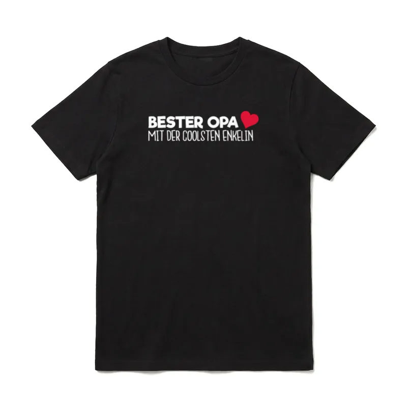 Bester Opa Opi Enkelin T-Shirt – Bester Opa mit cooler Enkelin Text und rotes Herz Symbol – Klassisches T-Shirt in Schwarz