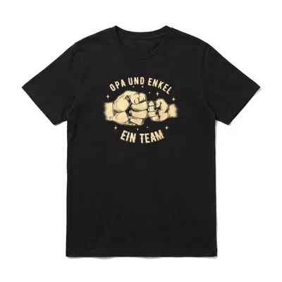 Opa und Enkel Motiv T-Shirt – Zwei Fäuste, Sterne, Schriftzug „Opa und Enkel – ein Team“ – Klassisches T-Shirt in Schwarz