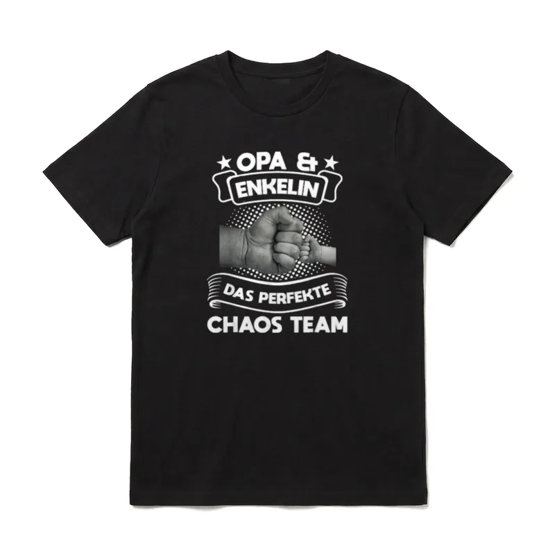 Opa & Enkelin T-Shirt – Zwei Fäuste, Schriftzug „Opa & Enkelin das perfekte Chaos Team“ – Klassisches T-Shirt in Schwarz