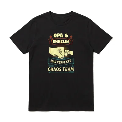 Opa Enkelin Partnerlook T-Shirt – Fist Bump mit Schriftzug Opa & Enkelin Chaos Team – Klassisches T-Shirt in Schwarz