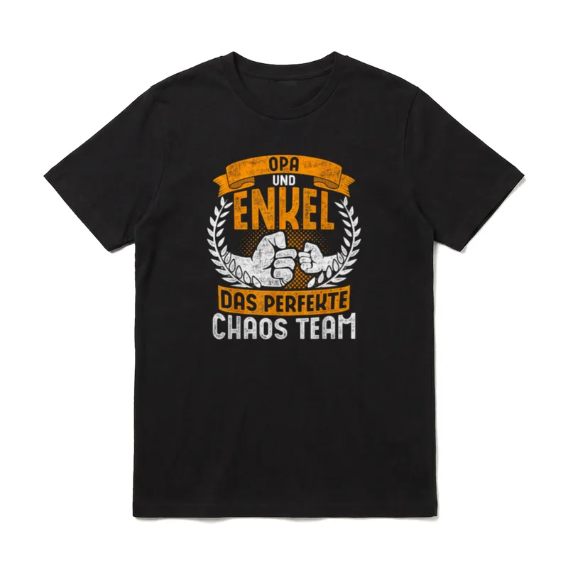 Vintage Opa Und Enkel T-Shirt – Fist-Bump, Lorbeerkranz, Spruch Opa und Enkel Chaos Team – Klassisches T-Shirt in Schwarz