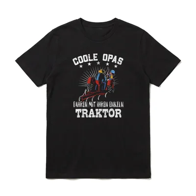 Opa und Enkel T-Shirt – Opa und Enkel auf Traktor, Spruch „Coole Opas fahren Traktor“ – Klassisches T-Shirt in Schwarz