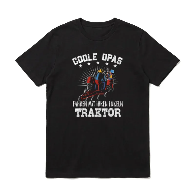 Opa und Enkel T-Shirt – Opa und Enkel auf Traktor, Spruch „Coole Opas fahren Traktor“ – Klassisches T-Shirt in Schwarz