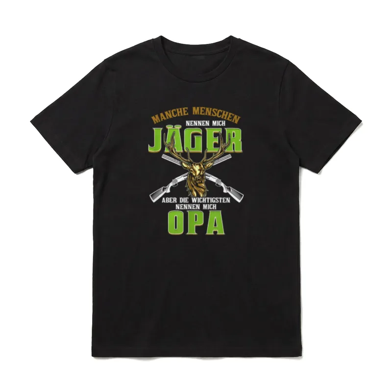 Opa Enkel 2021 Bester T-Shirt – Hirschkopf, gekreuzte Gewehre, Spruch über Jäger und Opa – Klassisches T-Shirt in Schwarz