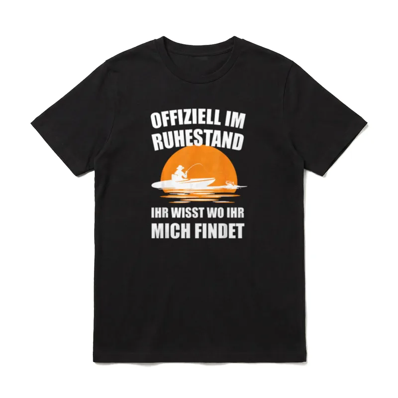 Angler Opa Angeln Ruhestand T-Shirt – Angler im Boot vor Sonne, Spruch zum Ruhestand – Klassisches T-Shirt in Schwarz