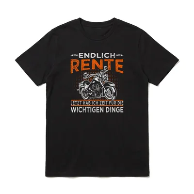 Endlich Rente Biker Opa T-Shirt – Motorrad mit Schriftzug über Rente und wichtige Dinge – Klassisches T-Shirt in Schwarz