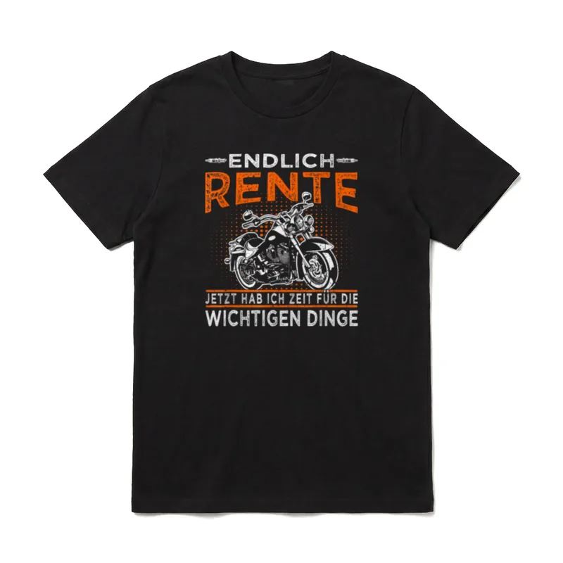 Endlich Rente Biker Opa T-Shirt – Motorrad mit Schriftzug über Rente und wichtige Dinge – Klassisches T-Shirt in Schwarz
