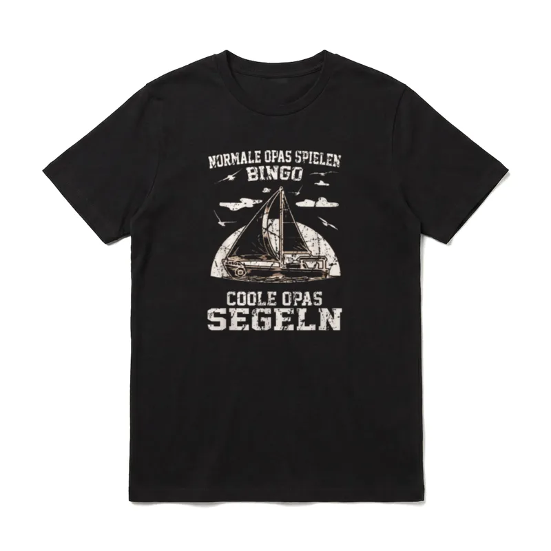 Coole Opas Segeln Opa T-Shirt – Segelboot mit Möwen, Spruch über segelnde Opas – Klassisches T-Shirt in Schwarz