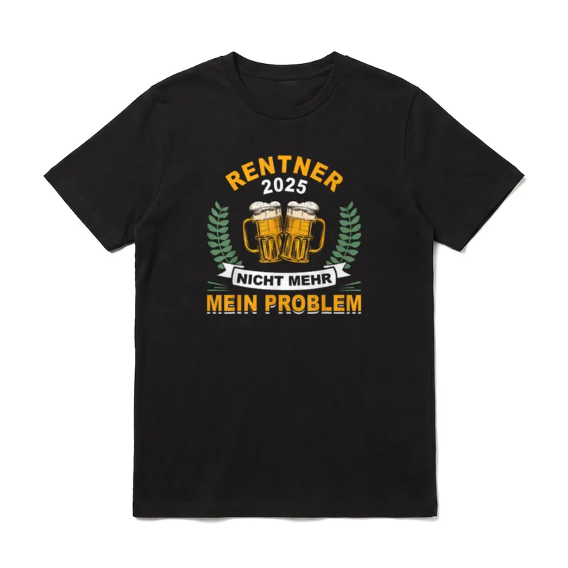 Rente 2025 Pensionär Opa T-Shirt – Rentner 2025 Bierkrüge Nicht mehr mein Problem Aufdruck – Klassisches T-Shirt in Schwarz