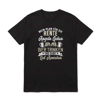 Rentner Angler und Bier T-Shirt – Spruch Mein Plan für die Rente mit Fisch und Bierkrug – Klassisches T-Shirt in Schwarz