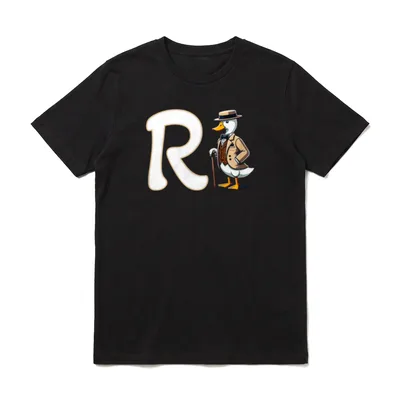 Rente R Ente Lustig T-Shirt – Buchstabe R neben Ente im Anzug mit Hut und Gehstock – Klassisches T-Shirt in Schwarz