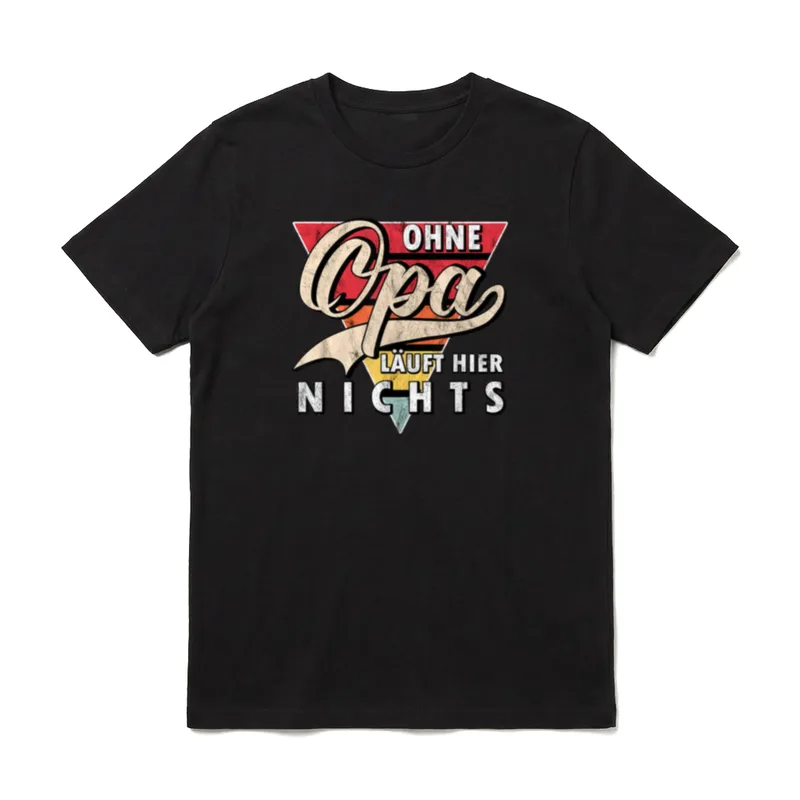 Ohne Opa läuft Hier T-Shirt – Retro-Spruch ohne Opa läuft hier nichts auf farbigem Dreieck – Klassisches T-Shirt in Schwarz