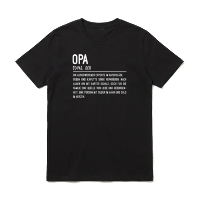 Opa Definition Süßes T-Shirt – Schriftzug OPA mit Lautschrift und Definitionstext in Weiß – Klassisches T-Shirt in Schwarz