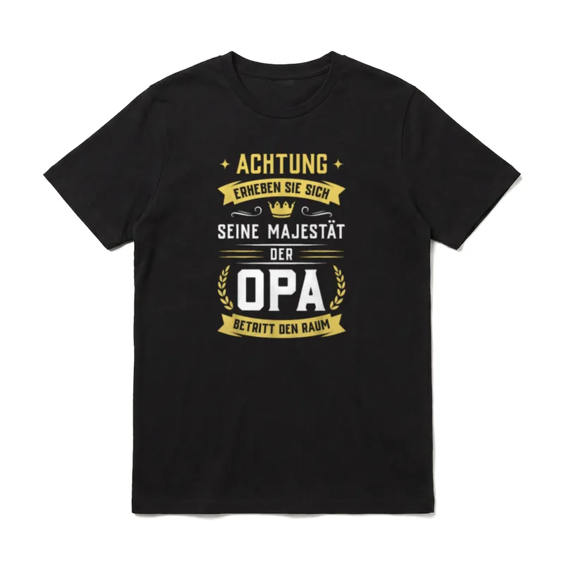 Erheben sie sich Seine T-Shirt – Opa Majestät Spruch mit Krone und gelben Bannern – Klassisches T-Shirt in Schwarz