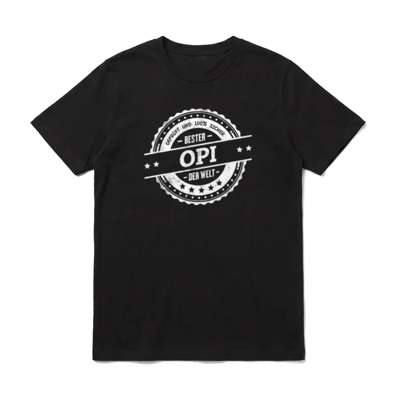 Bester Opi I Familie&Verwandte T-Shirt – Rundstempel mit Schriftzug „Bester Opi der Welt“ – Klassisches T-Shirt in Schwarz