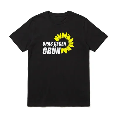 Opas Gegen Grün I T-Shirt – Schriftzug „Opas Gegen Grün“ mit gelber Sonnenblume – Klassisches T-Shirt in Schwarz