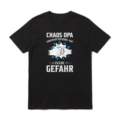 Chaos OPA Geschenke T-Shirt – Faustgruß, Comic-Blitz, Spruch zur Kinderbetreuung durch Opa – Klassisches T-Shirt in Schwarz