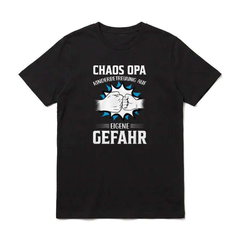 Chaos OPA Geschenke T-Shirt – Faustgruß, Comic-Blitz, Spruch zur Kinderbetreuung durch Opa – Klassisches T-Shirt in Schwarz