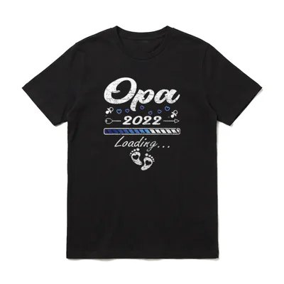 Opa für Großvater Opa T-Shirt – Opa 2022 Loading mit Batterieleiste und blauen Herzen – Klassisches T-Shirt in Schwarz