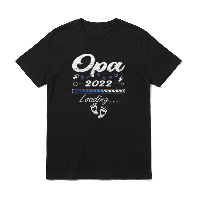 Opa für Großvater Opa T-Shirt – Opa 2022 Loading mit Batterieleiste und blauen Herzen – Klassisches T-Shirt in Schwarz