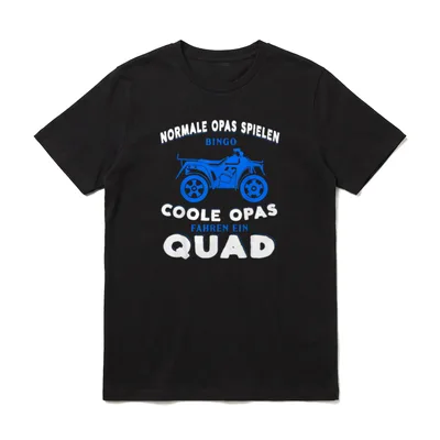 Quad Opa Großvater T-Shirt – Blauer Vierradler-Silhouette mit Text über Bingo und Quadfahren – Klassisches T-Shirt in Schwarz