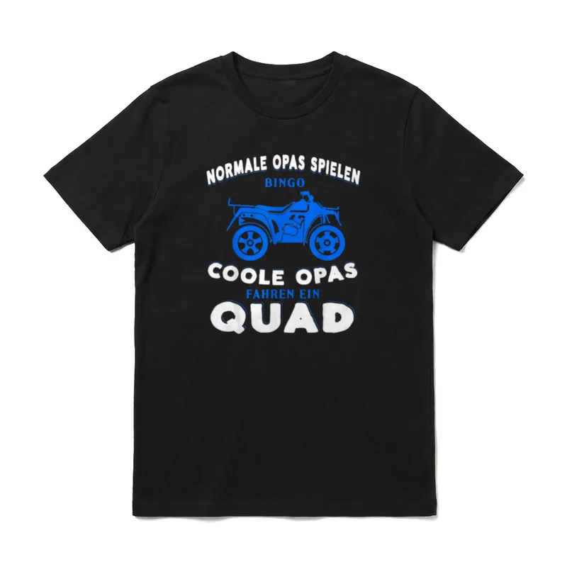Quad Opa Großvater T-Shirt – Blauer Vierradler-Silhouette mit Text über Bingo und Quadfahren – Klassisches T-Shirt in Schwarz
